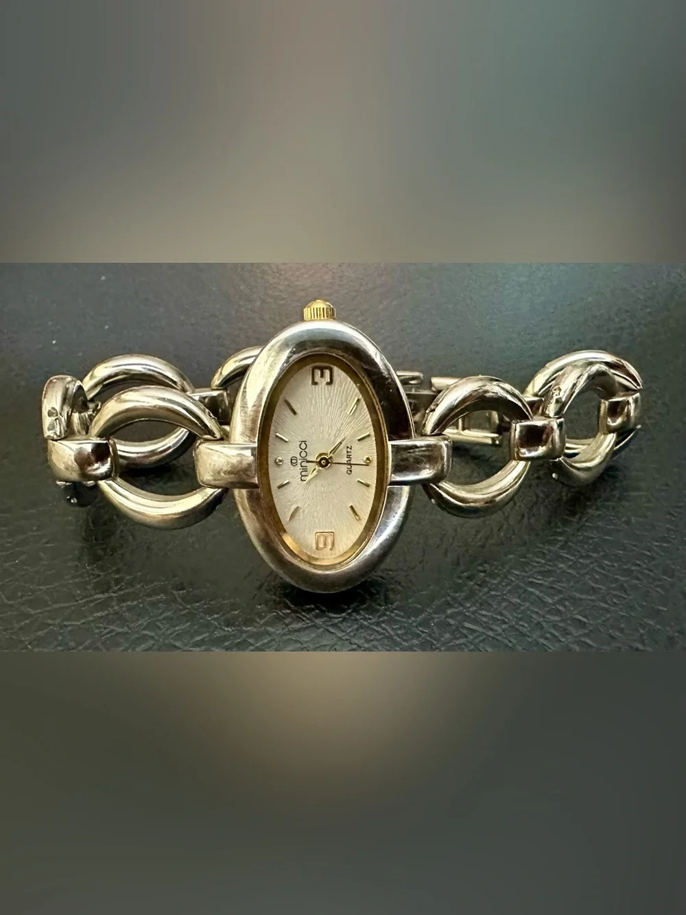 Minicci Silver and Gold-Tone Oval Bracelet Watch